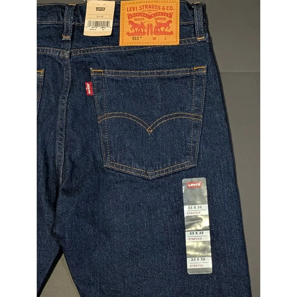 Levi's Men's 511 Slim Fit Dark Indigo Blue Rinse Stretch Jeans 33W x 32L NWT